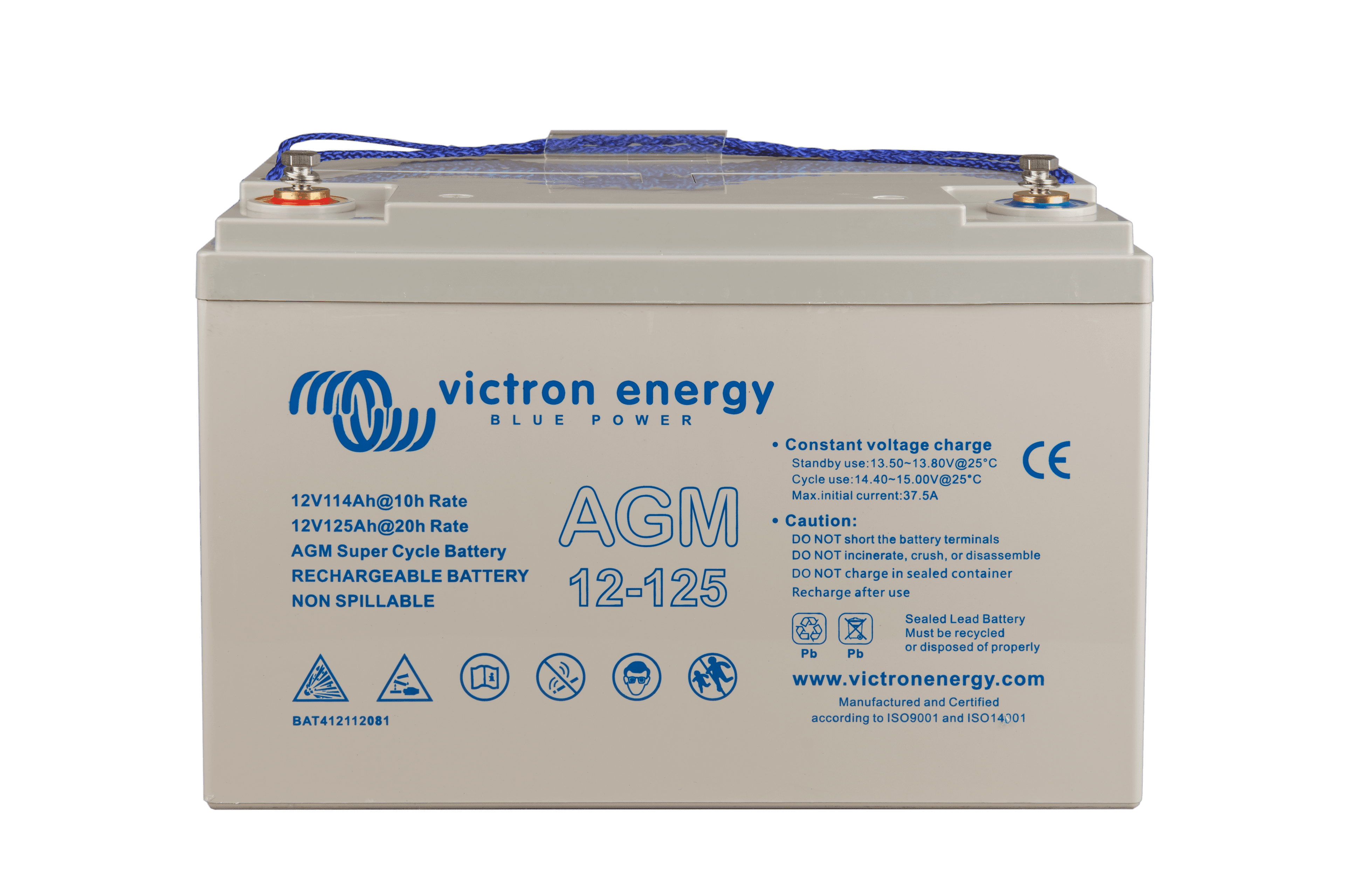12V 125Ah AGM Super Cycle Battery (front with bolts)  thumbnail